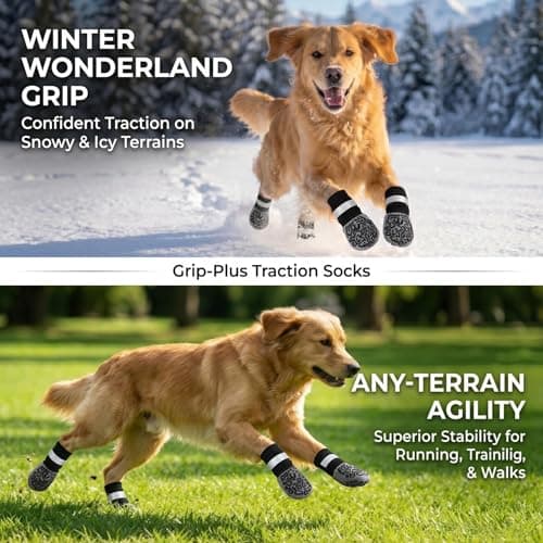 Anti Slip Dog Socks to Prevent Licking Paws Reflective Safety Dog Shoes for Hot Pavement Winter Dogs Boots & Paw Protectors with Grippers for Hardwood Floors Small Medium Large Dogs (Leopard Print, L) — view 4