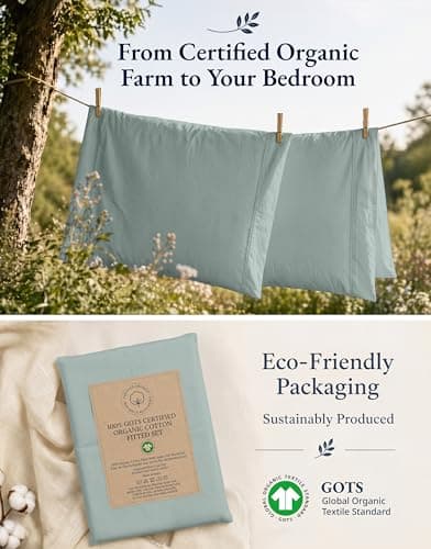 LANE LINEN Twin XL Fitted Sheet - 100% Organic Cotton 2 Pc Set (1 Fitted Sheet, 1 Pillowcase), Percale Weave, Lightweight, Soft, Breathable, Fits Mattress Upto 15" Deep - French Blue (No Flat Sheet) — view 5