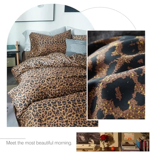 Leopard Print Comforter Set King Soft Fluffy Animal Cheetah Printed Comforter Set 3 Pieces Brown Black Floral Bedding Farmhouse Leopard Pattern King Size Comforter with 2 Pillowcases for All Season — view 6