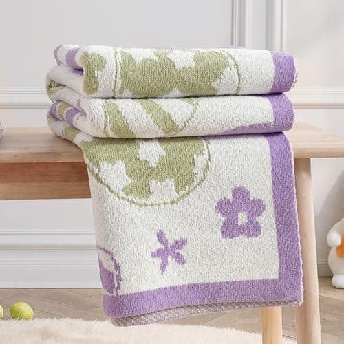 Amélie Home Animal Chenille Throw Blanket for Couch, Bunny and Eggs Knit Throws, Cozy Soft Summer Party Themed Blankets for Sofa, Bed, Gift & Decor, 50"x60", Purple/Green — view 4