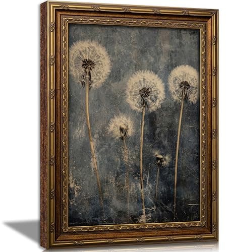 Vintage Gold Framed Dandelion Wall Art Moody Cottagecore Dandelion Painting Canvas Print Gothic Dark Plant Print Poster Wall Decor Retro Moody Plant Floral Poster Artwork for Bedroom Living room