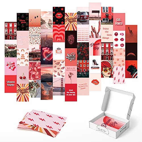 HAUS AND HUES Photo Collage Kit for Wall Aesthetic Decor Red Posters Room Aesthetic, Kit, Prints, VCSO 4"x6" (Set of 50)
