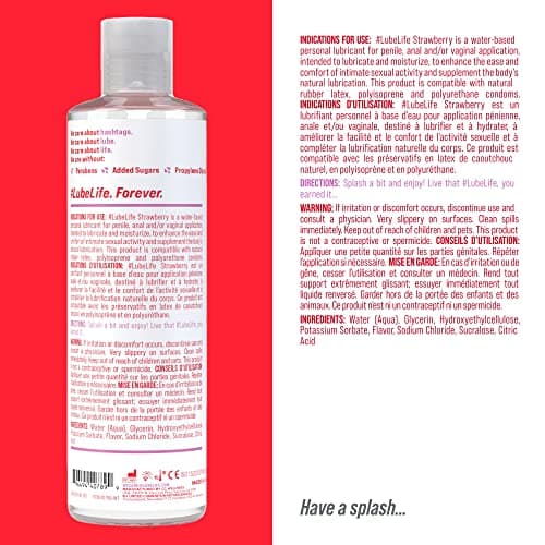 Lube Life Water-Based Strawberry Flavoured Lubricant, Personal Lube for Men, Women and Couples, Made Without Added Sugar, 8 Fl Oz (240 mL) — view 2
