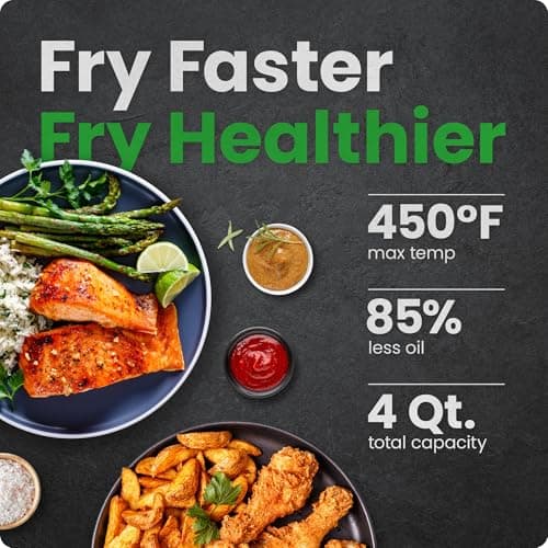 Chefman Air Fryer – 4 QT Compact Airfryer for Quick & Easy Meals in Minutes, Features Hi-Fry Technology for Extra Crisp, Touchscreen Controls with 4 Presets, Nonstick & Dishwasher Safe Basket - Black