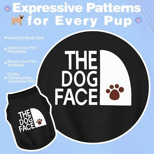 Personality Canine Attire: Soft, Lightweight Cotton Dog Clothes with 'The Dog Face' Print. Small and Medium Breeds, Perfect for Everyday Wear, Comfortable and Breathable Dog Shirt Black XS — view 5