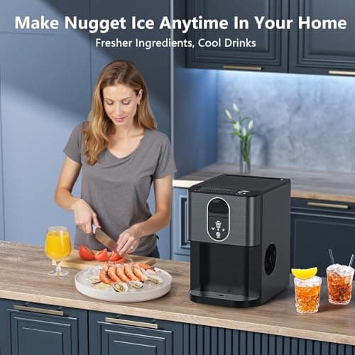 Countertop Nugget Ice Maker, 44lbs/24H Nugget Ice Machine Countertop, Chewable Pellet Ice Maker Machine with Ice Dispenser, 2.4L Water Reservoir, Self-Cleaning, Ideal for Kitchen/Bar/Office, D-Black — view 5