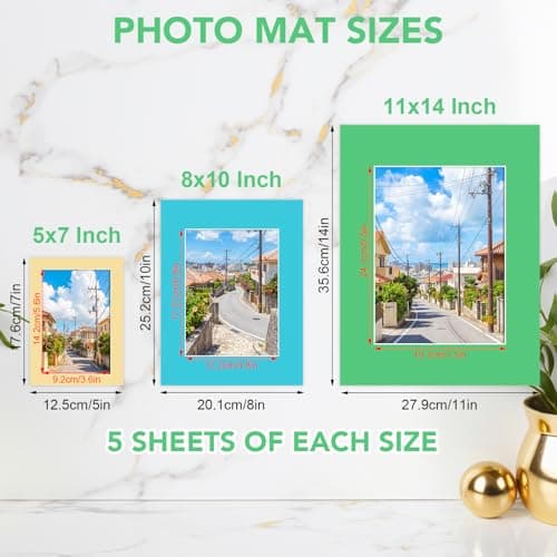 Prudiut 15 Pack Picture Mats, Mixed Colors Frame Mattes for Pictures Photo Frame Mat Core Bevel Cut for Photos, Prints, Artworks (5x7, 8x10, 11x14 Inches)
