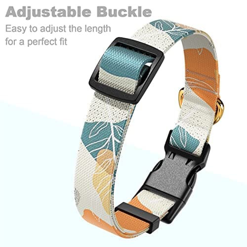 Rnivvi Dog Collar, Personalized Adjustable Dog Collar for Large Dogs, Cute Boho Puppy Collar for Boy and Girl Dogs, Soft Pet Collars with Quick Release Buckle for Walking Running, Abstract Leaves — view 5