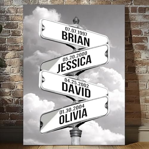 Personalized Family Names Vintage Street Sign Canvas, Custom Crossroads Street Sign Multi-names Canvas Wall Art, Wedding Anniversary for Parents, Mother's Day, Birthday Christmas Gift for Mom Dad #3