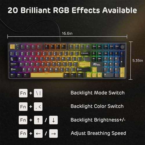 RK ROYAL KLUDGE X104 Full Size Mechanical Keyboard, Wired Creamy Gaming Keyboard with Number Pad and Knob,104-Key Computer Keyboard Linear Switch, RGB Backlit, PBT Keycap, Online Software for Wins/Mac — view 4