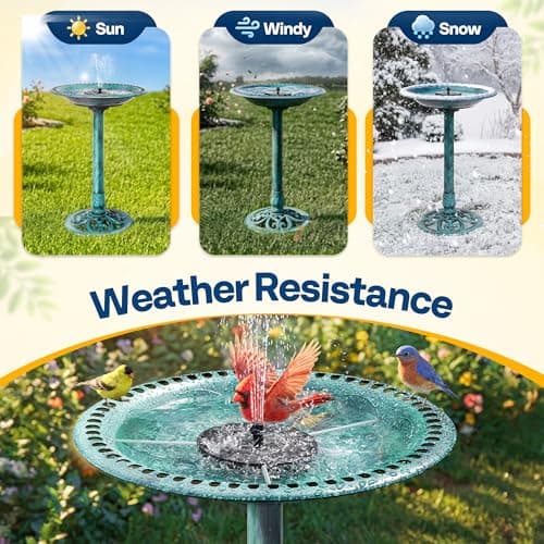 VIVOHOME Bird Bath with Solar Fountain for Outside, Polyresin Pedestal Bird Baths with Solar Powered Pump for Outdoor, Garden, Weather-Resistant Birdbaths with 20" Bowl, Green — view 2