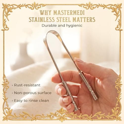 MasterMedi Tongue Scraper with Case Easy to Use Tongue Scraper for Adults, Tongue Cleaner for Oral Care & Hygiene (Single Pack (with Travel Case)) — view 3
