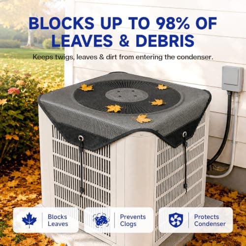 FEATRITY Central Air Conditioner Cover: 36 x 36 Mesh Top Cover for Outside Units, Breathable AC Condenser Debris Guard with 4 Bungee Cords, Outdoor Leaf Protection for Heat Pump