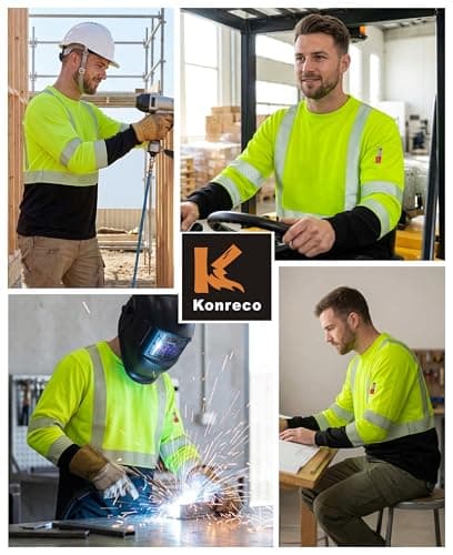 KONRECO FR Tee Shirts High Visibility Lightweight 6oz Long Sleeve Hi-Vis Flame Resistant Safety Shirts CAT 2 — view 5