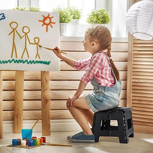 ACSTEP Folding Step Stool 9 Inch, Non-Slip Foldable Stools for Kids, Black