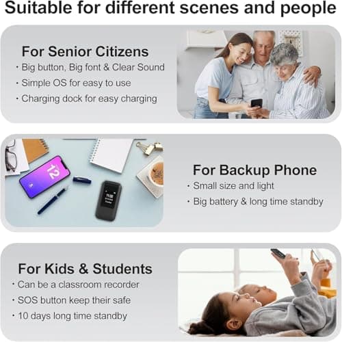 4G Flip Phone Unlocked for Senior,Basic Flip Phone for Seniors,2.8" +1.5 '' Dual Screen,SOS Button,Speed Dial,Large Fonts,Charging Dock,1400mAh Battery. (Black) — view 6
