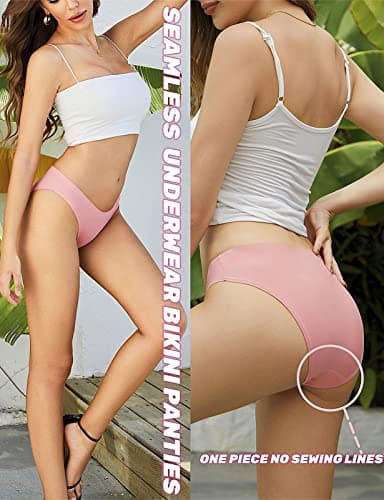 Caterlove Women's Seamless Underwear No Show Stretch Bikini Panties Silky Invisible Hipster 6 Pack (B, X-Small)