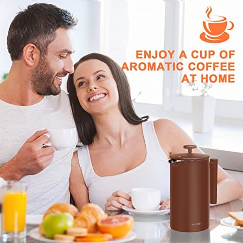 Secura French Press Coffee Maker, 304 Grade Stainless Steel Insulated Coffee Press with 2 Extra Screens, 34oz (1 Litre), Coffee — view 7