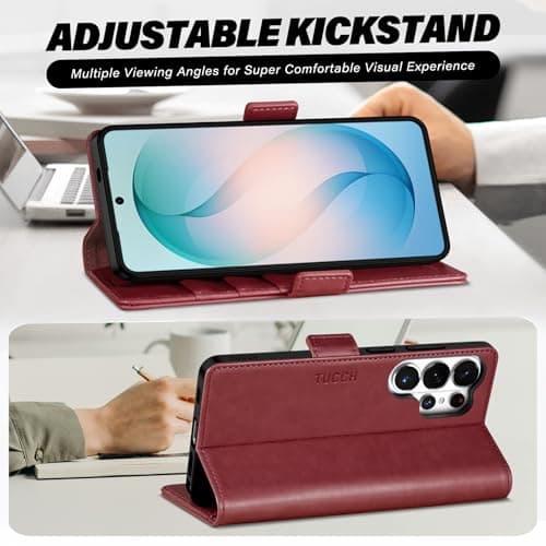 TUCCH Wallet Case for Galaxy S26 Ultra (6.9") 2026, 4 Card Slots, Dark Red — view 4