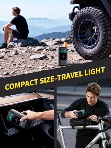 6000A Booster Pack Jump Starter with Air Compressor, Car Booster Battery Pack,10-in-1 Battery Power Pack 12V Jump Box with 160PSI Tire Inflator LED Light and Jumper Cables (10L Diesel All Cars) — view 3