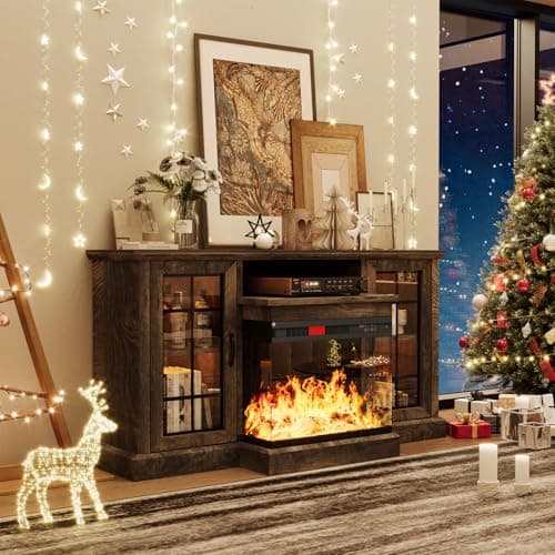 oneinmil 59" Fireplace TV Stand, 3 Sided Glass Media Entertainment Center Console Table for TVs up to 65" with Glass Door Adjustable Flame LED Color for Living Room, Set of TV Table, Grey — view 5