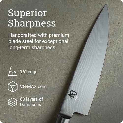 Shun Classic 8" Chef's Knife, Handcrafted Japanese Kitchen Knife for Professional and Home Chefs, VG-MAX Core with Damascus Stainless Steel Cladding, Pakkawood Handle — view 2