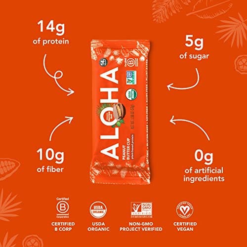 ALOHA Organic Plant Based Protein Bars - Peanut Butter Cup Bar - 12 Bars, Vegan, Low Sugar, Gluten-Free, Low Carb, Non-GMO, No Stevia, No Erythritol — view 2