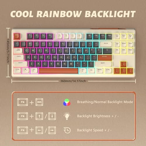 Attack Shark M87 80% Wireless Gaming Keyboard,87 Keys Rainbow Lights TKL Mechanical Feeling SA PBT Keyboard for Mac/Win, Bluetooth 5.0/2.4Ghz Dual Mode for Silent Office/Gaming-Black/Orange — view 4