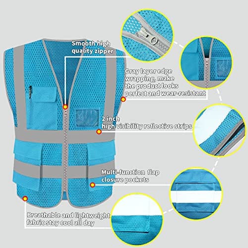 HYCOPROT High Visibility Mesh Safety Reflective Vest with Pockets and Zipper, Meets ANSI/ISEA Standards — view 2