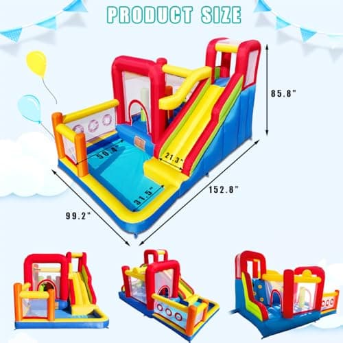 Hongcoral Bounce House, Inflatable Bounce Castle with Blower for Kids, Blow Up Jumping Bouncer with Slide, Climbing Wall, Obstacles, Trampoline, Ball Pit Pool for Indoor Outdoor — view 6