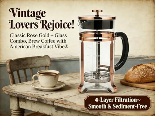 PSAVGLA 34oz French Press Coffee Maker, Thickened Borosilicate Glass & 304 Stainless Steel Double Mesh Filter. Cold Brew & Tea Brewer for Travel Camping, Kitchen Decor, Bar Accessories Gift (Copper) — view 5