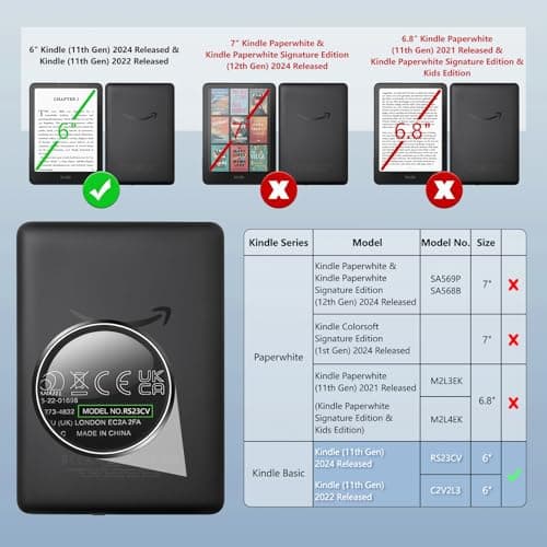 Idocolors Cute Case for 6" Kindle 11th Gen (2024/2022), New e-Reader Kindle PU Leather Cover with Hand Strap, Auto Wake/Sleep for Kindle 2024/2022, Cute Strawberry