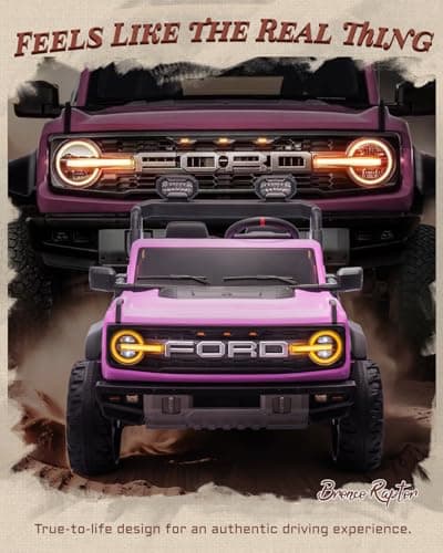 First Ride On 24V Ride on Toys for Big Kids, Licensed Ford Bronco Raptor 2 Seater Ride on Cars with Remote Control, Ride on Truck w/ 4-Wheeler Suspension, 3 Speeds, Led Lights, Bluetooth (24V, Pink) — view 2