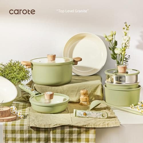CAROTE 25-Piece Ceramic Cookware Set, Nonstick Pots and Pans Set with Detachable Handle, Non-Toxic Kitchen Cooking Set, Dishwasher & Oven Safe, Induction Compatible, PFAS Free — view 8
