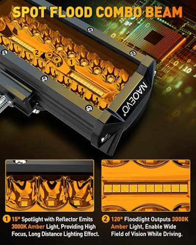NAOEVO 7 inch LED Light Bar, 240W 24,000LM Offroad Fog/Driving Lights LED Pods with Spot Flood Combo Beam, Waterproof LED Work Lights for Truck Boat UTV ATV, 2 Pack (Amber) — view 3