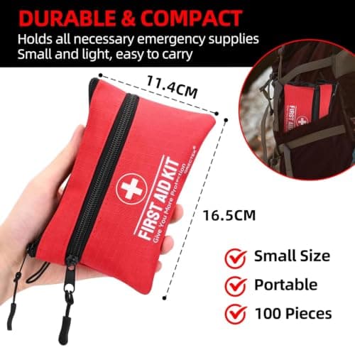 First Aid Kit 100 Pices Survival Kit Pocket Sized Pouch, Lightweight & Compact with Dual Zippers (CA) — view 2