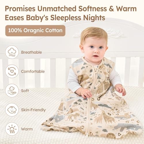 Unnivoll Baby Sleep Sack 6-12 Months 100% Cotton Lightweight 0.5 TOG Wearable Blanket Baby Sleep Bag with 2-Way Zipper for Newborn Infant Apricot Elephant