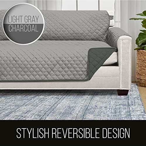 Sofa Shield Couch Cover for Dog and Pets, Couvre Protector for Sofas, Reversible Stain Resistant Housse Canapé, Quilted Microfiber 178 cm 3 Seat, Patented Slipcover with Strap, Light Gray Charcoal — view 4