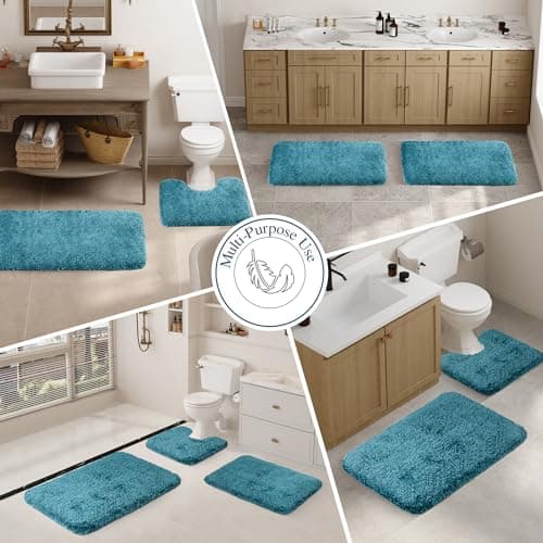 Walensee Bath Rug for Bathroom Non Slip Bathroom Mat (20 x 32, Teal) Water Absorbent Soft Microfiber Shaggy Bathroom Rug Machine Washable Bath Mat for Bathroom Thick Plush Shower Mat — view 5