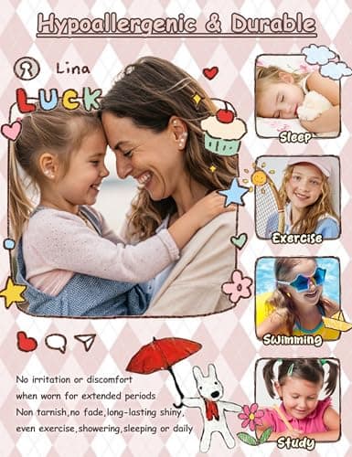 LOLIAS Hypoallergenic Flat Back Earrings for Women Girls-Surgical Stainless Steel Earrings for Sensitive Ears-Cute Flatback Stud Earring Set Small Hoops Cartilage Earring Stacks Silver CZ Age Over 4 Years Old — view 7