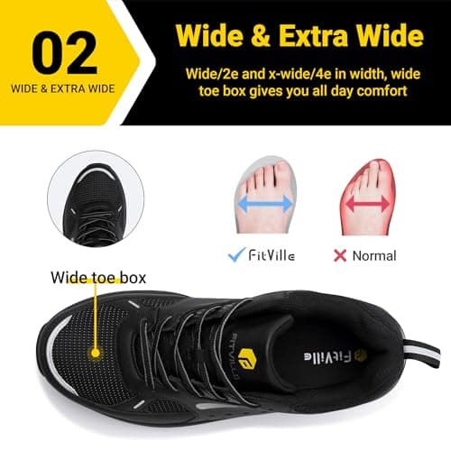 FitVille Men's Extra Wide Safety Work Shoes Protective Composite Toe Shoes Slip Resistant for Food Service All-Day Standing - Low Top SteelCore (11.5 Wide, Black) — view 3