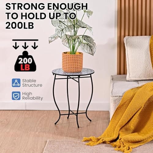 17" Tall Patio Side Table, 14 Inch Round Side Table, Weather Resistant Anti-Rust Metal Indoor Outdoor Side Table for Patio Yard Porch Balcony Garden Bedside, Blue — view 3