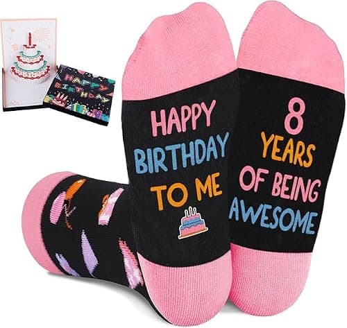 8 Year Old Girl Gift Ideas, Socks for 8 Year Old Girls, 3D Pop Up Birthday Card, 8th Birthday Gifts for Girls