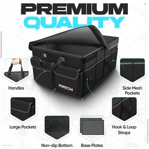 FORTEM Car Trunk Organizer, Collapsible Multi Compartment Car Organizer, Foldable SUV Storage for Car Accessories for Women Men, Soft Cover (Black)