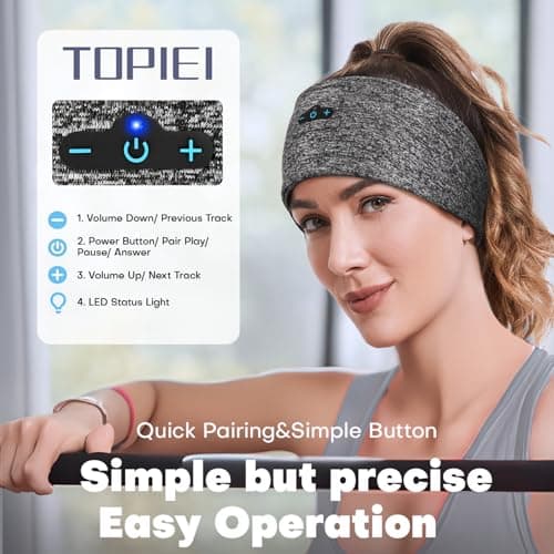 TOPIEI Sleep Headphones Bluetooth Headband for Side Sleeper 2-Pack, 17H Playtime, Wireless Headband Headphones with HD Stereo Speakers for Workout,Running,Yoga, Ideal Gifts for Men, Women, Teens — view 3
