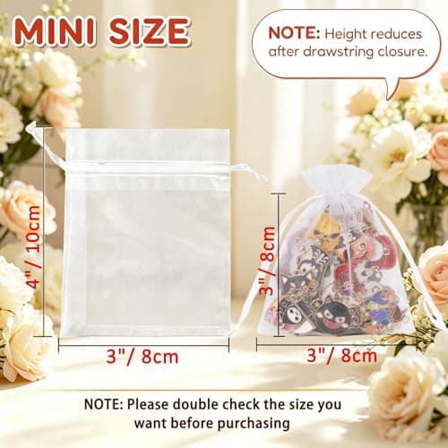 Bezall 50Pcs White Organza Bags 3x4 Inch, Sheer Wedding Party Favor Bags with Drawstring, Jewelry Gift Bags Christmas Candy Pouches — view 2