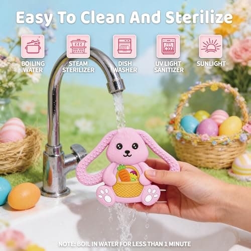 Easter Basket Stuffers Baby Teething Toys, Bunny Silicone Teething Toy for Babies 0 3 6 9 12 18 Months, Easter Basket Stuffer Essential, Baby Rabbit Carrots Teether for Baby & Toddler First Gifts — view 8