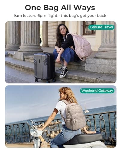 BAGSMART College Laptop Backpack, Travel Backpack for Women, Quilted Casual Daypack, Water-Resistant Bookbag for 15.6 Inch Laptop, Orange — view 5