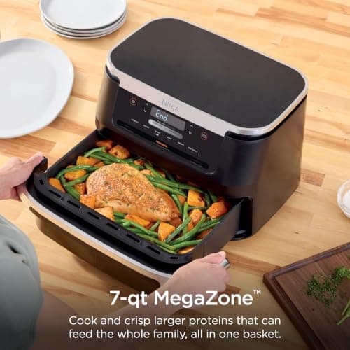 Ninja Foodi 6-in-1 DualZone FlexBasket Air Fryer w/7-QT MegaZone & Basket Divider, Full Meals, Smart Finish Cook 2 Foods 2 Ways, Large Capacity, Air Fry, Bake & More, DZ071C,Black (Canadian Version)
