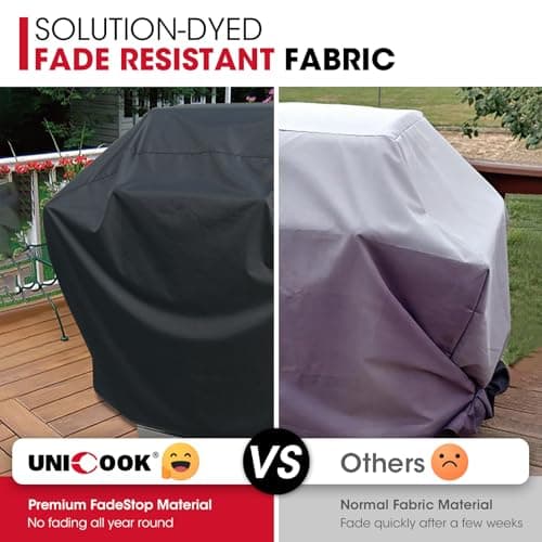 UNICOOK BBQ Cover 55 Inch, Heavy Duty Waterproof Housse BBQ, Special Fade and UV Resistant Outdoor Barbecue Grill Cover, Barbecue Accessories Compatible for Weber Char-Broil Brinkmann and More — view 3